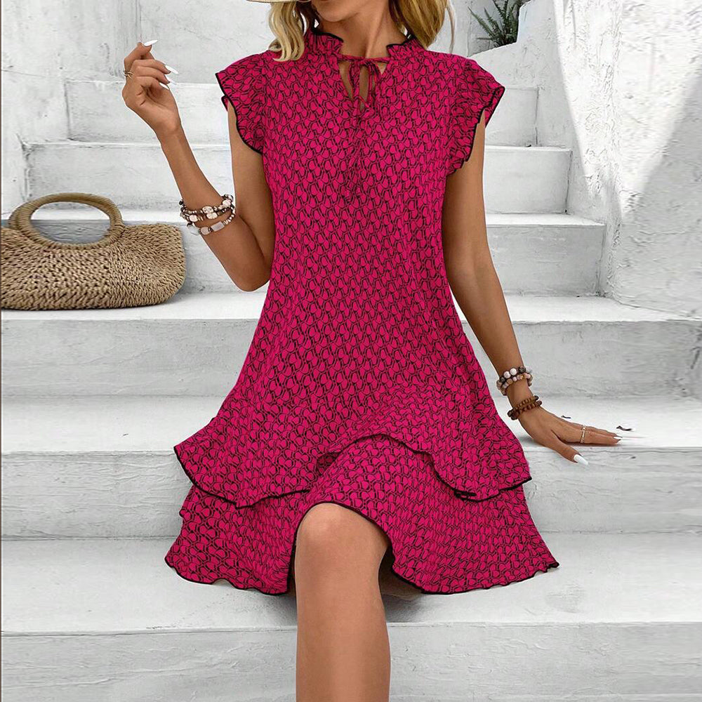 Avelena | Bohemian Bedrucktes Rüschens Mini Kleid