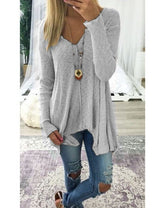 Damen nan lockerfallende Rippstrick Tunika mit V-Ausschnitt und asymmetrischem Saum Drune in Grau