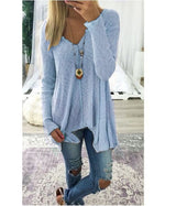 Damen nan lockerfallende Rippstrick Tunika mit V-Ausschnitt und asymmetrischem Saum Drune in Blau