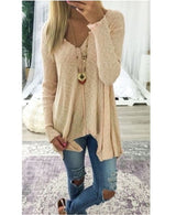 Damen nan lockerfallende Rippstrick Tunika mit V-Ausschnitt und asymmetrischem Saum Drune in Khaki