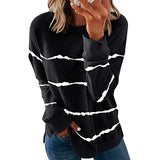 Damen nan lässiges Oversize-Sweatshirt mit wellenförmigem Streifenmuster Rundhals Seitenschlitzen und gerundetem Saum Drune in Schwarz