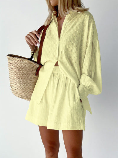 Leichter Zweiteiler aus Baumwollmix – Oversize Bluse & Shorts für Damen