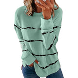 Damen nan lässiges Oversize-Sweatshirt mit wellenförmigem Streifenmuster Rundhals Seitenschlitzen und gerundetem Saum Drune in Hellgrün