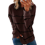 Damen nan lässiges Oversize-Sweatshirt mit wellenförmigem Streifenmuster Rundhals Seitenschlitzen und gerundetem Saum Drune in Kaffeebraun