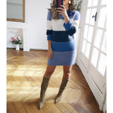 Damen nan gestreiftes Strickkleid mit figurbetonter Passform, geripptem Saum und langen Ärmeln Drune in Blau