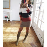 Damen nan gestreiftes Strickkleid mit figurbetonter Passform, geripptem Saum und langen Ärmeln Drune in Ziegelrot