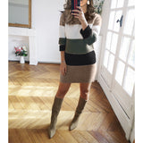 Damen nan gestreiftes Strickkleid mit figurbetonter Passform, geripptem Saum und langen Ärmeln Drune in Grün
