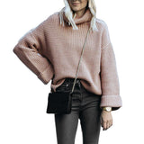 Damen nan grobstrick Rollkragenpullover mit weitem Oversize-Schnitt und Umschlagärmeln Drune in Apricot