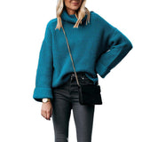 Damen nan grobstrick Rollkragenpullover mit weitem Oversize-Schnitt und Umschlagärmeln Drune in Pfauenblau