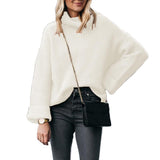 Damen nan grobstrick Rollkragenpullover mit weitem Oversize-Schnitt und Umschlagärmeln Drune in Cremeweiß