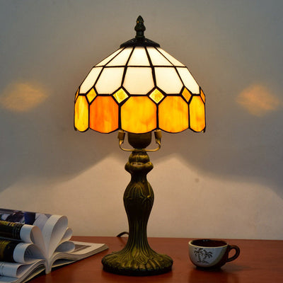 Velmira | Vintage Glow Tischlampe mit gelbem Gitternetzschirm