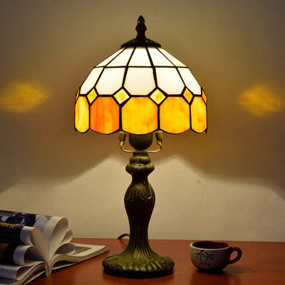 Velmira | Vintage Glow Tischlampe mit gelbem Gitternetzschirm