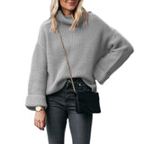 Damen nan grobstrick Rollkragenpullover mit weitem Oversize-Schnitt und Umschlagärmeln Drune in Grau