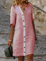 Paula - Lässiges Hemdkleid mit halben Ärmeln für Damen in Rosa