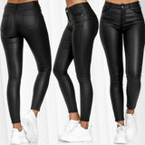 Damen nan highwaist vegane Lederleggings mit hoher Elastizität und Five-Pocket-Optik Drune in Schwarz
