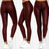 Damen nan highwaist vegane Lederleggings mit hoher Elastizität und Five-Pocket-Optik Drune in Weinrot