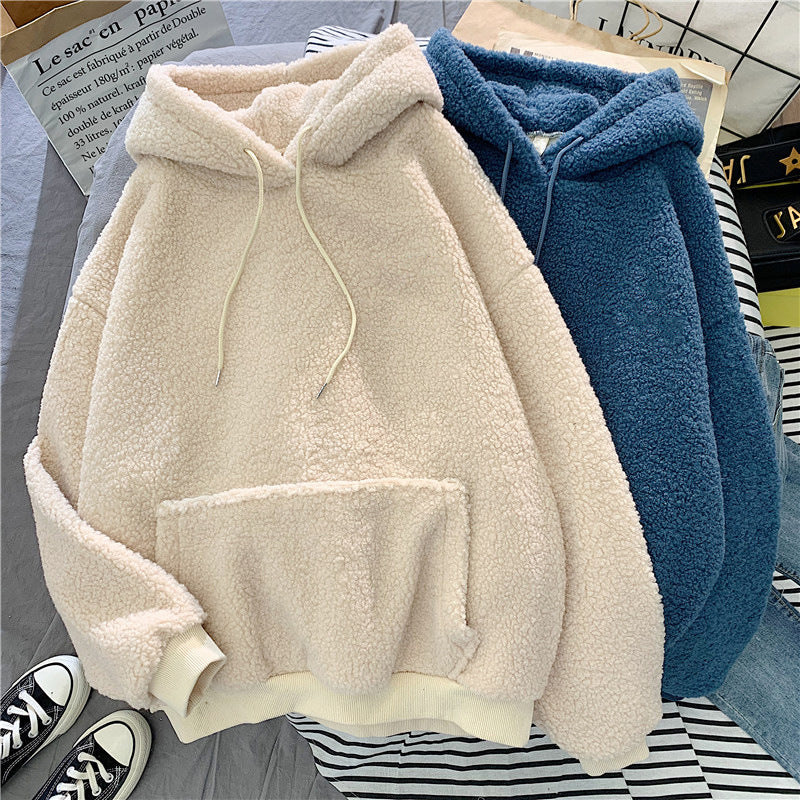 Femme Plüsch-Fleece-Hoodie mit Kängurutasche und verstellbaren Kordeln Heidi-Mode