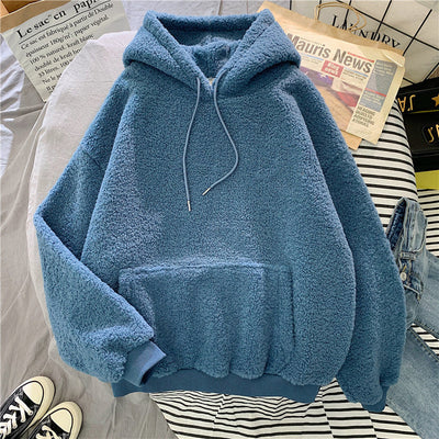Femme Plüsch-Fleece-Hoodie mit Kängurutasche und verstellbaren Kordeln Heidi-Mode