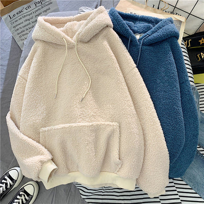 Femme Plüsch-Fleece-Hoodie mit Kängurutasche und verstellbaren Kordeln Heidi-Mode