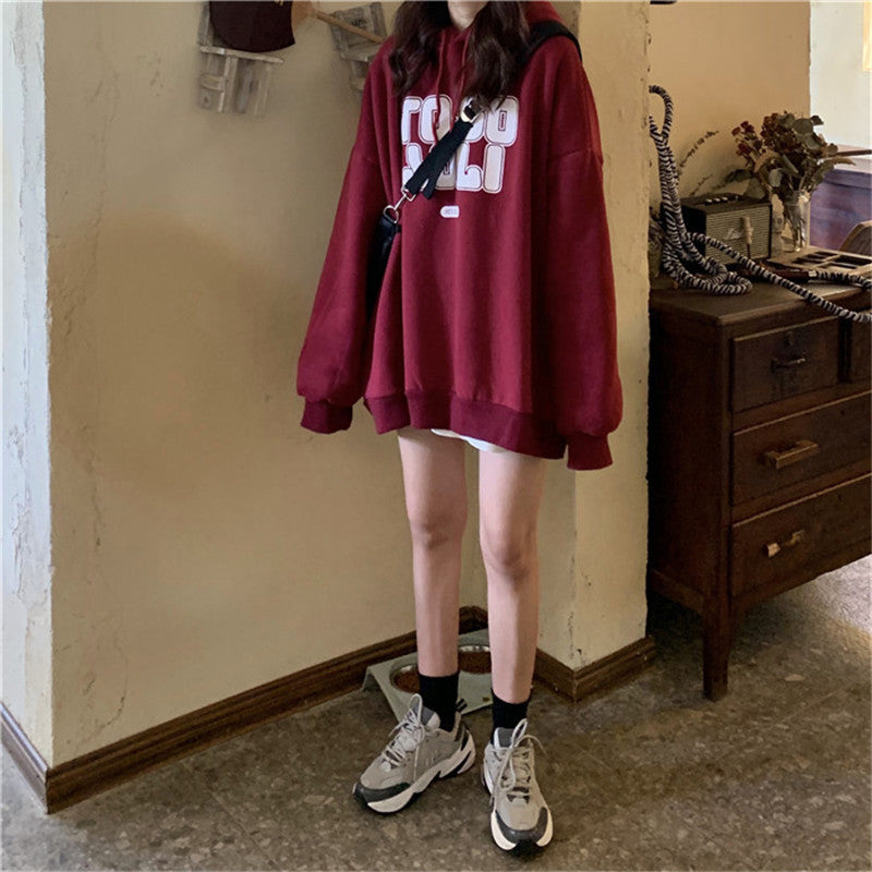 Damen Oversized Grafik Hoodie mit Kordelzugverschluss Heidi-Mode