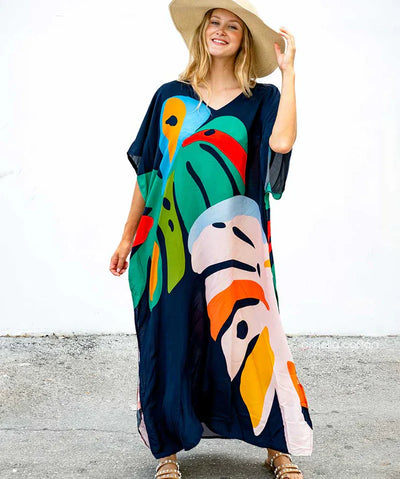 Maxikleid mit tropischem Print | Oversized & Luftig | Sommerlicher Kaftan-Look
