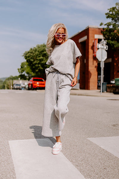 Heidi-Mode | Damen Strukturiertes Lockeres T-Shirt und Jogginghose Set