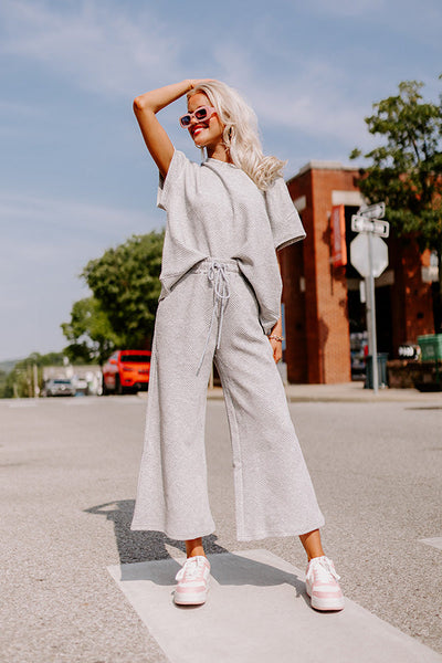 Heidi-Mode | Damen Strukturiertes Lockeres T-Shirt und Jogginghose Set