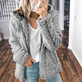 Damen nan kuschelige Teddy-Fleece Übergangsjacke mit Kapuze und Reißverschluss Drune in Grau