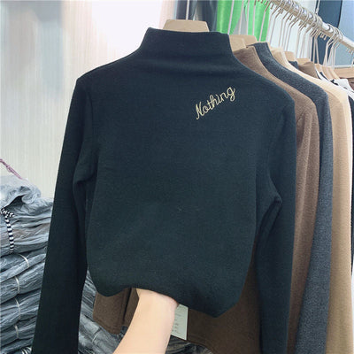 Femme Hoher Kragen Gestickter Pullover Heidi-Mode