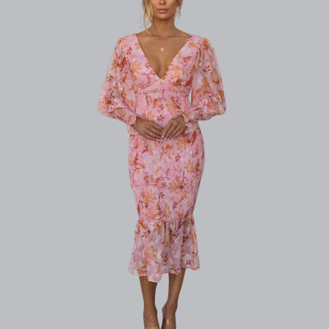 Barbara™ | Midikleid mit Volants und V-Ausschnitt in mehreren Farben