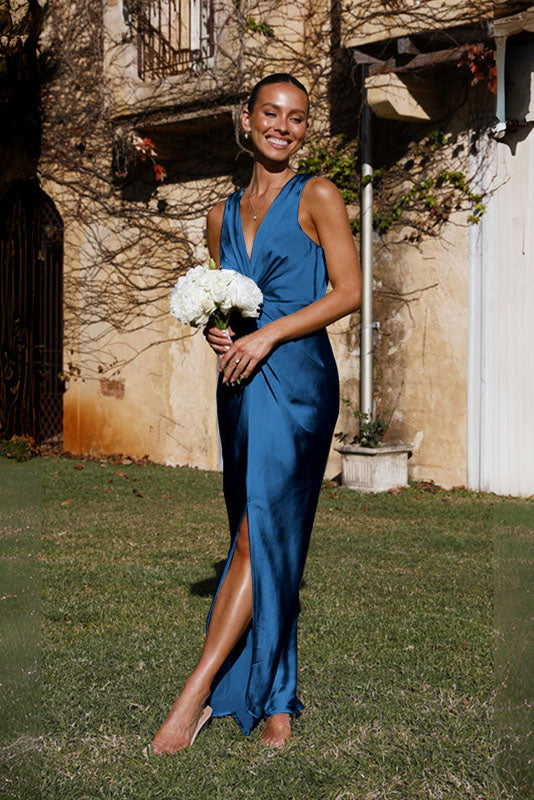 Elegantes Maxikleid | Tiefes Dekolleté & Drapierter Schnitt | Sinnliche Raffinesse