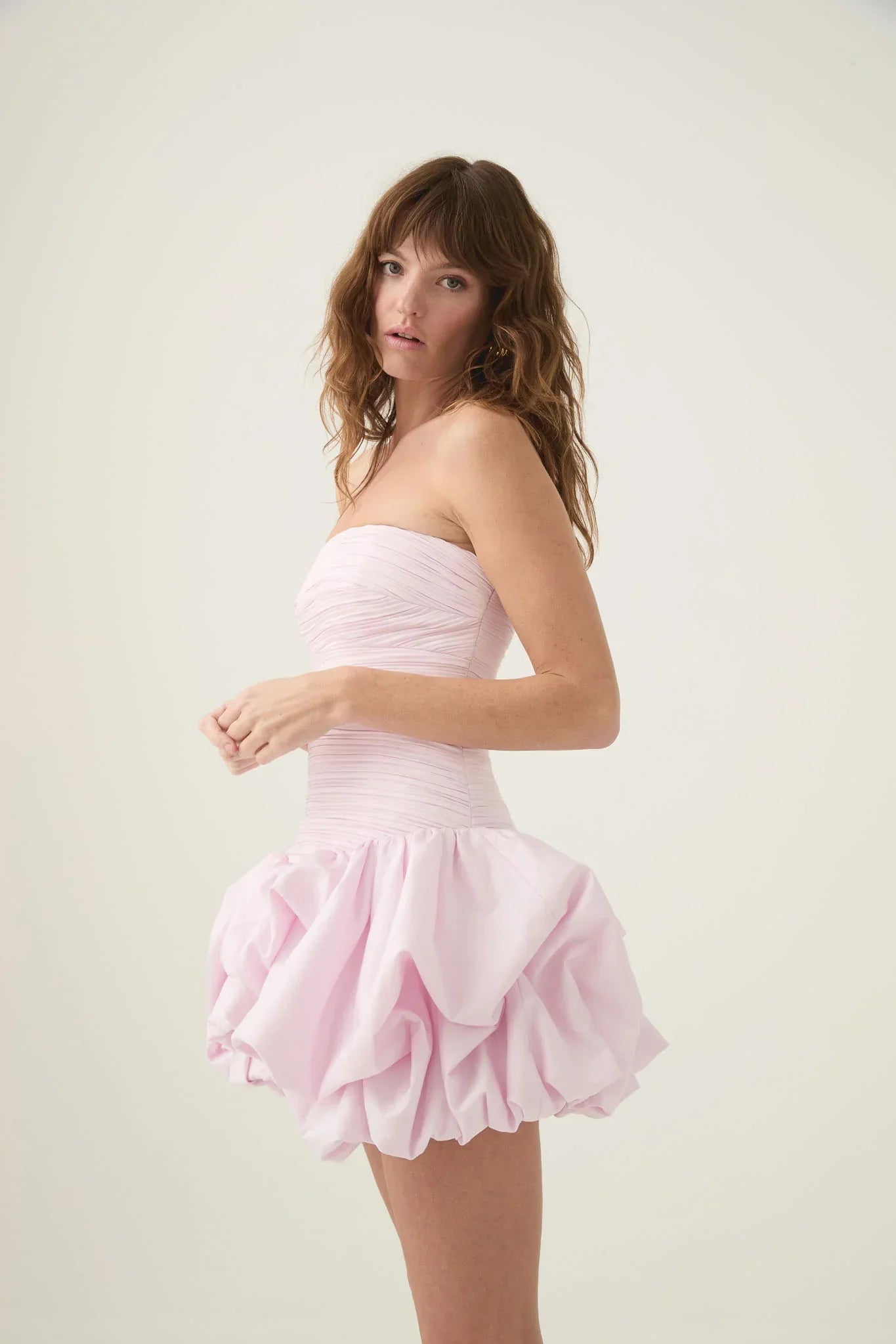 Schulterfreies Mini Kleid mit Ballonrock und floralem Muster für Damen