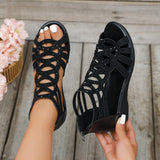 Damen Glitzer Plateau Offene Sandalen – Stilvolle Reißverschluss Wedge in Schwarz