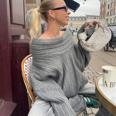 50% RABAT | Sivora™ | Damen Strickpullover mit Asymmetrischem Kragen und Rippenmuster  [Rabat på sidste dag]