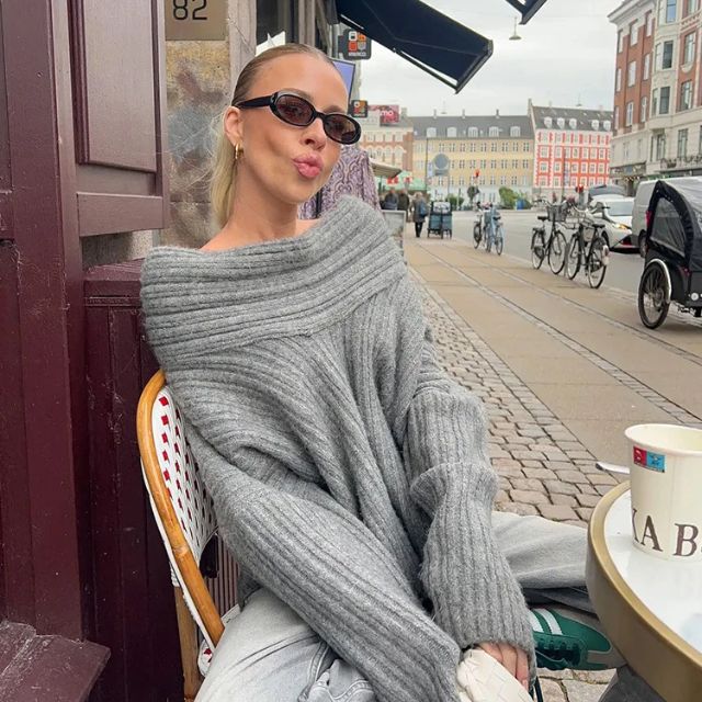 50% RABAT | Sivora™ | Damen Strickpullover mit Asymmetrischem Kragen und Rippenmuster  [Rabat på sidste dag]