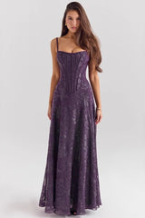 Damen Spaghettiträger Chiffon Blumenkleid Für Formelle Anlässe – Elegantes Maxikleid in Lila