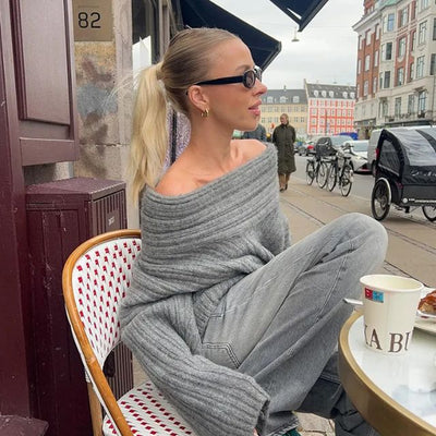 50% RABAT | Sivora™ | Damen Strickpullover mit Asymmetrischem Kragen und Rippenmuster  [Rabat på sidste dag]