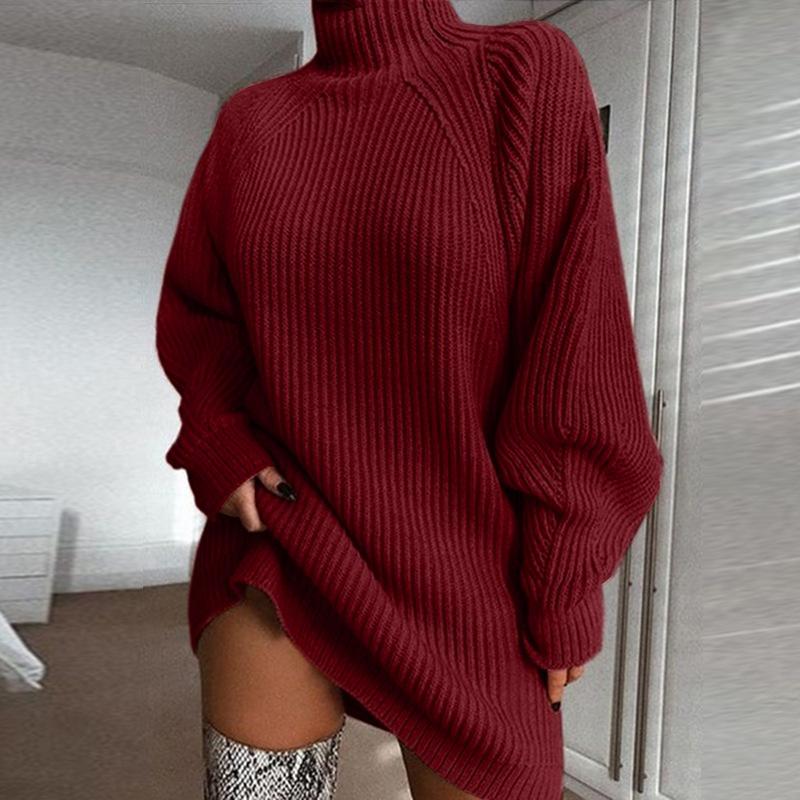 Strickpullover-Kleid mit Rollkragen | Oversize-Stil | Eleganter Winter-Look