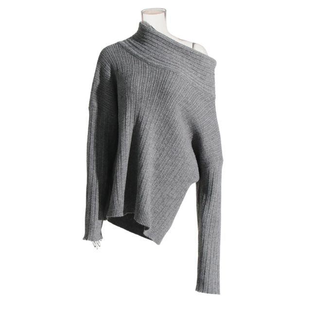 50% RABAT | Sivora™ | Damen Strickpullover mit Asymmetrischem Kragen und Rippenmuster  [Rabat på sidste dag]