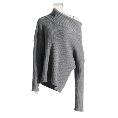 50% RABAT | Sivora™ | Damen Strickpullover mit Asymmetrischem Kragen und Rippenmuster  [Rabat på sidste dag]