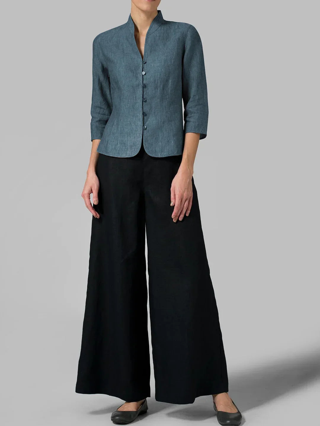 Brynna | Damenbluse Hochwertiger Chambray, Dreiviertelärmel