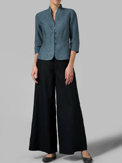 Brynna | Damenbluse Hochwertiger Chambray, Dreiviertelärmel