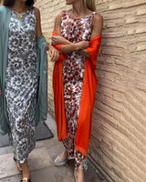 Sophia - Maxikleid für Damen mit Muster in Orange