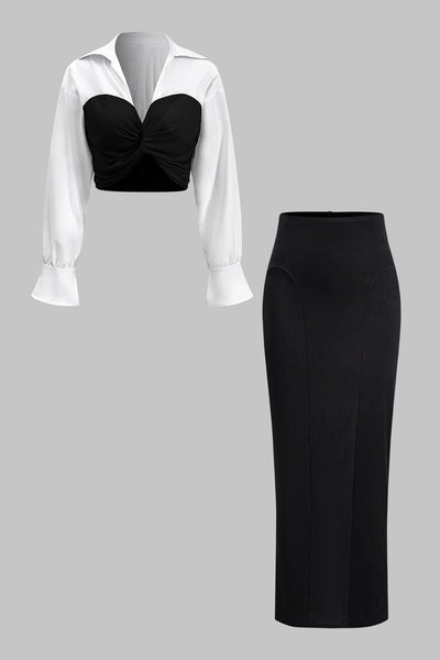 Martina | Elegantes Zweiteiler-Set mit Corsagen-Bluse & Bleistiftrock