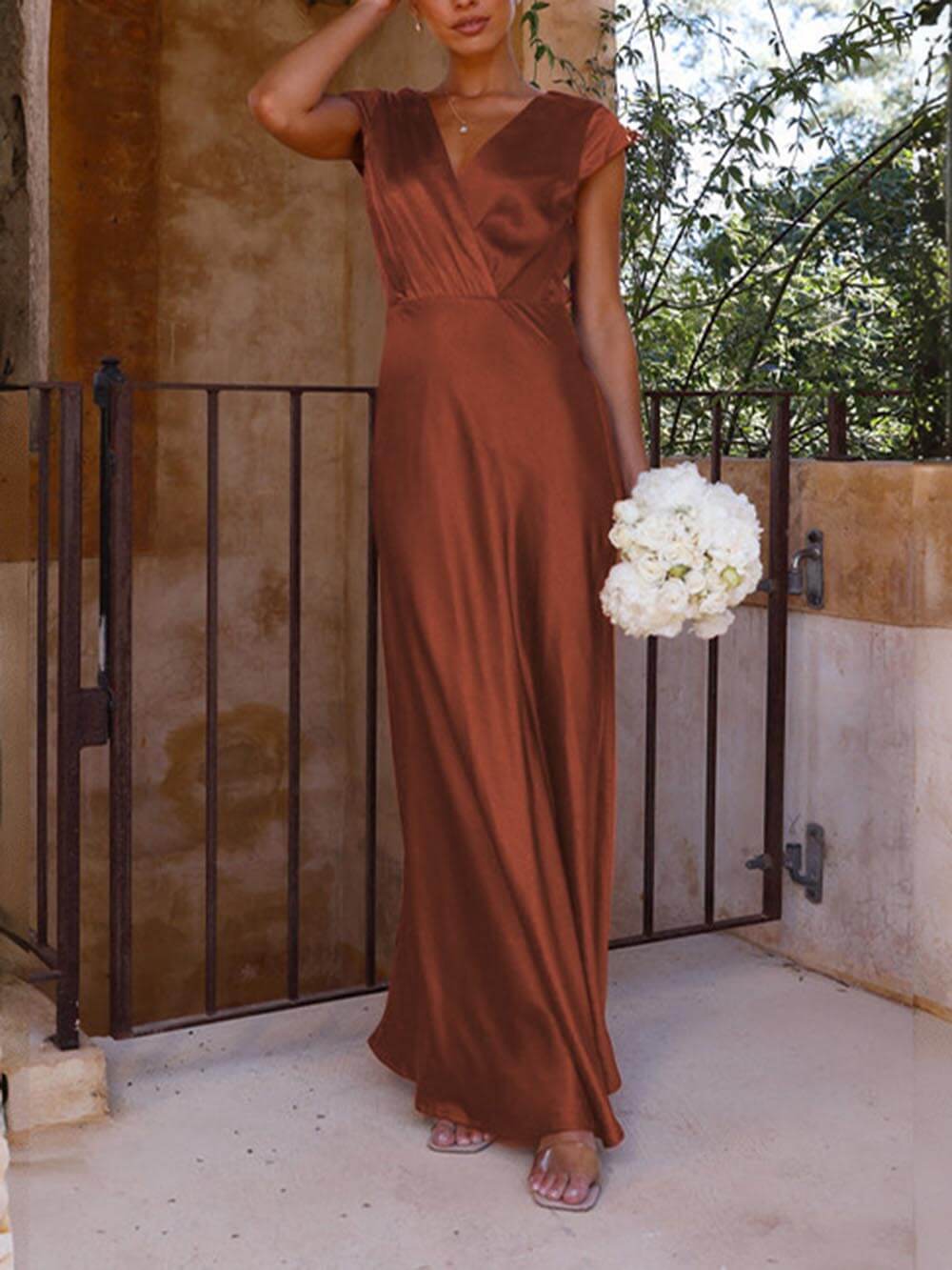 Velin™ | Frühling/Sommer Satin Einfarbig V-Ausschnitt Fischschwanz Partykleid für Frauen