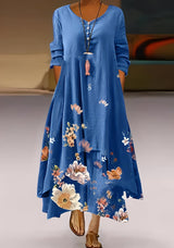 Belle - Stilvolles, locker sitzendes Kleid mit Print für Damen in Blau