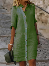 Paula - Lässiges Hemdkleid mit halben Ärmeln für Damen in Grün