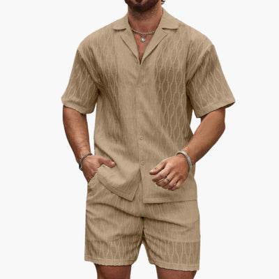 Herren Zweiteiler Set aus leichter Stoff mit Hemd und Shorts