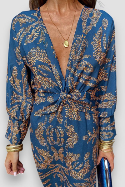 Elegantes Midikleid mit Twist-Detail und floralem Muster – Zeitlos und stilvoll