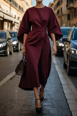 Vera - Schickes Midikleid mit Taille in Dunkelrot